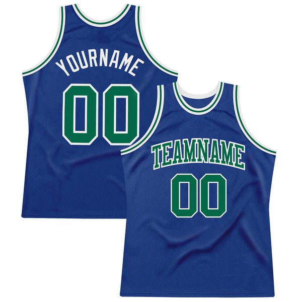 Custom Basketball Jersey - Royal Kelly Green-White Authentic Throwback