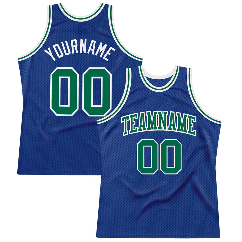 Custom Basketball Jersey - Royal Kelly Green-White Authentic Throwback