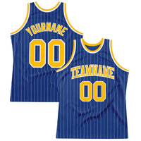 Custom Basketball Jersey - Royal White Pinstripe Gold-White Authentic