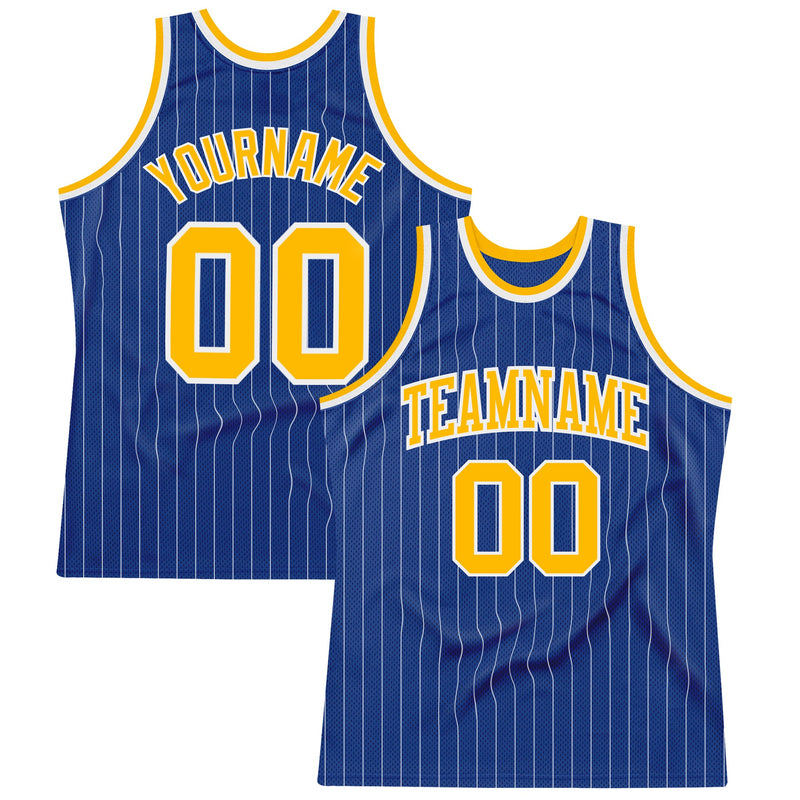 Custom Basketball Jersey - Royal White Pinstripe Gold-White Authentic