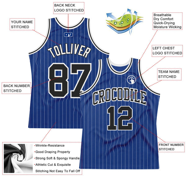Custom Basketball Jersey - Royal White Pinstripe Black-White Authentic
