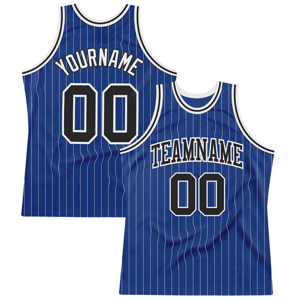 Custom Basketball Jersey - Royal White Pinstripe Black-White Authentic