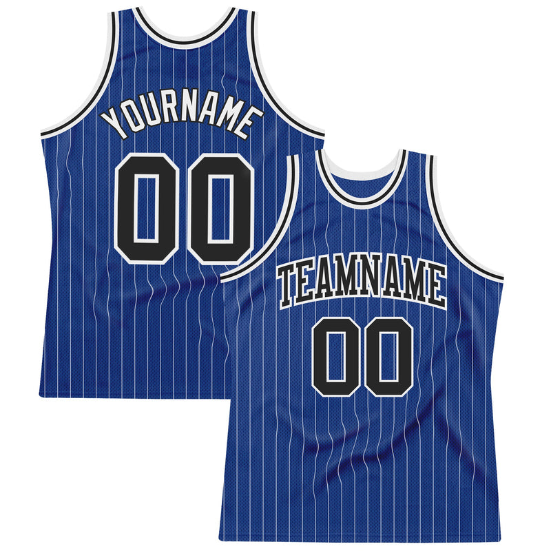 Custom Basketball Jersey - Royal White Pinstripe Black-White Authentic