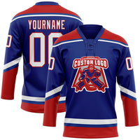 Custom Hockey Jersey - Royal White-Red Lace Neck