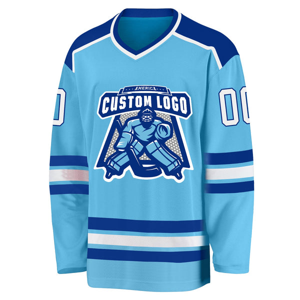 Custom Hockey Jersey - Sky Blue White-Royal