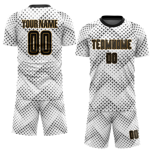 Custom Soccer Jersey - White Black-Old Gold Sublimation Uniform