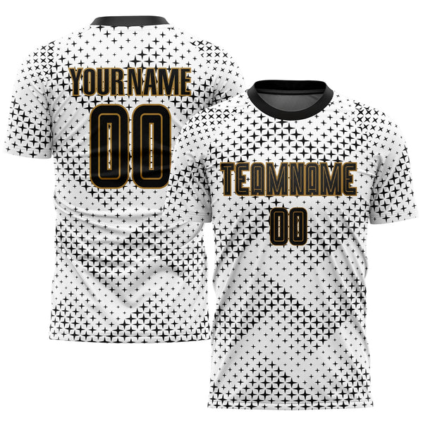 Custom Soccer Jersey - White Black-Old Gold Sublimation Uniform