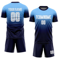Custom Soccer Jersey - Light Blue White-Navy Sublimation Fade Fashion Uniform