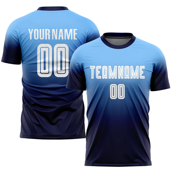 Custom Soccer Jersey - Light Blue White-Navy Sublimation Fade Fashion Uniform