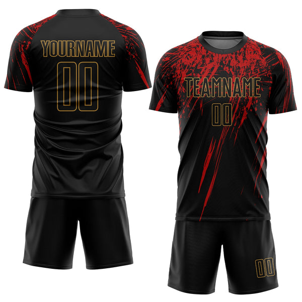 Custom Soccer Jersey - Black Black Old Gold-Red Sublimation Uniform