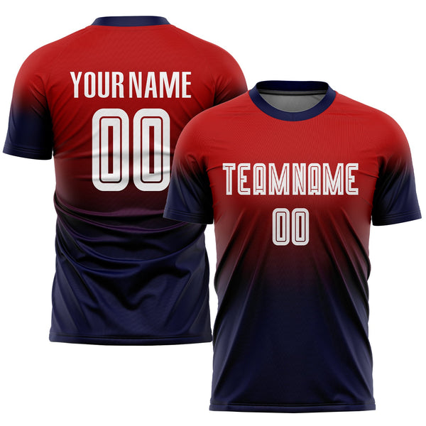 Custom Soccer Jersey - Red White-Navy Sublimation Fade Fashion Uniform