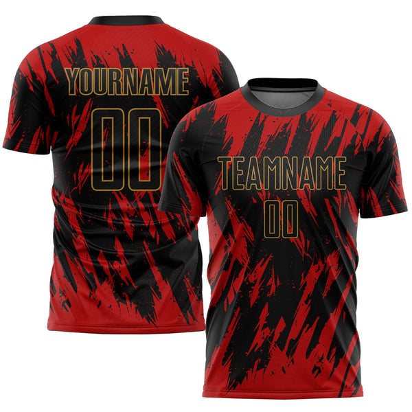 Custom Soccer Jersey - Red Black-Old Gold Sublimation Uniform