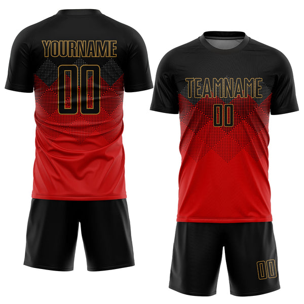 Custom Soccer Jersey - Red Black-Old Gold Sublimation Uniform