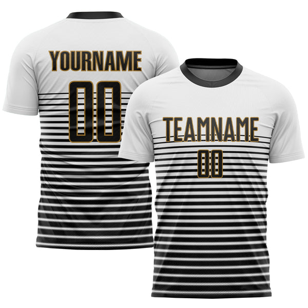Custom Soccer Jersey - White Black-Old Gold Sublimation Uniform