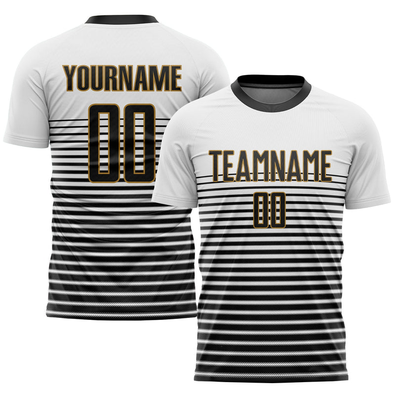 Custom Soccer Jersey - White Black-Old Gold Sublimation Uniform