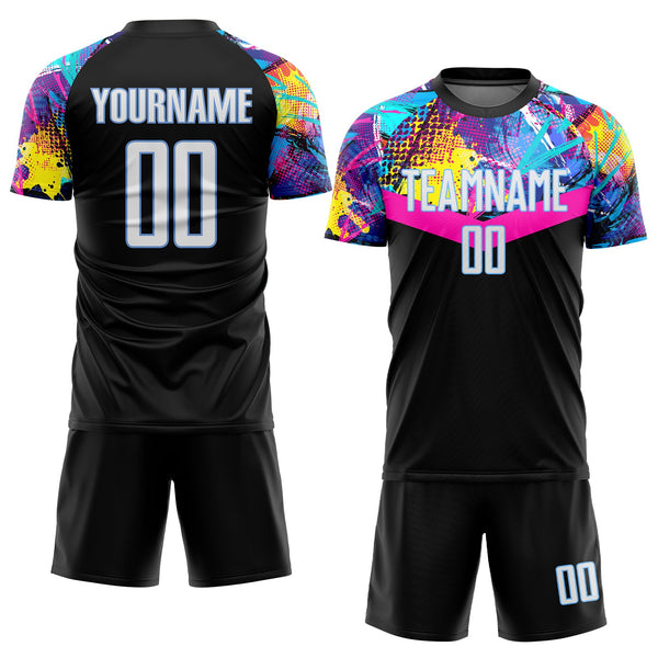 Custom Soccer Jersey - Black White-Light Blue Sublimation Uniform