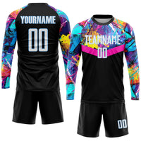 Custom Soccer Jersey - Black White-Light Blue Sublimation Uniform