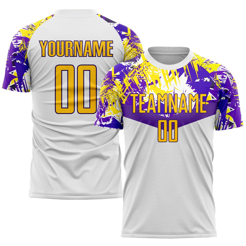 Custom Soccer Jersey - White Gold-Purple Sublimation Uniform