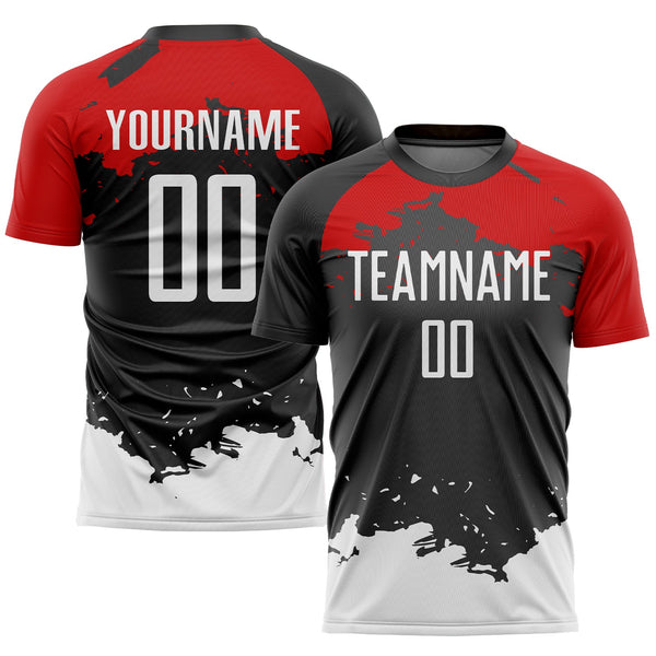 Custom Soccer Jersey - Black White-Red Sublimation Uniform
