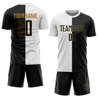 Custom Soccer Jersey - White Black-Old Gold Sublimation Split Fashion Uniform
