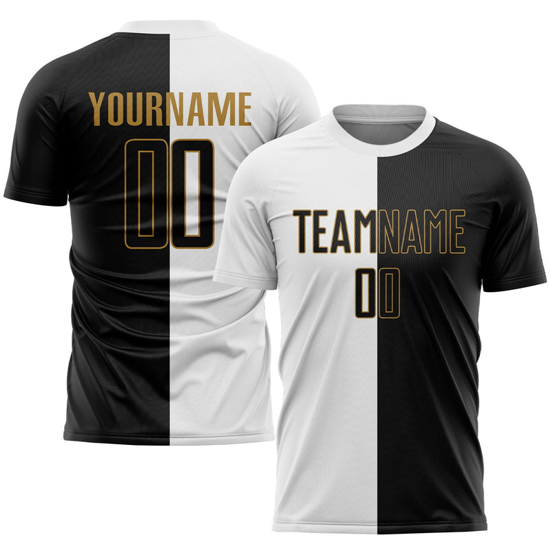 Custom Soccer Jersey - White Black-Old Gold Sublimation Split Fashion Uniform