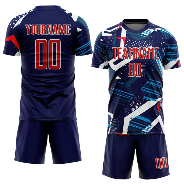 Custom Soccer Jersey - Navy Red-White Sublimation Uniform