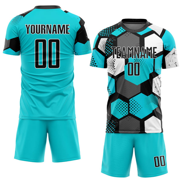 Custom Soccer Jersey - Aqua Black-White Sublimation Uniform