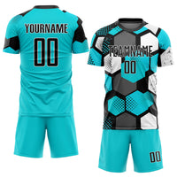 Custom Soccer Jersey - Aqua Black-White Sublimation Uniform