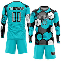 Custom Soccer Jersey - Aqua Black-White Sublimation Uniform