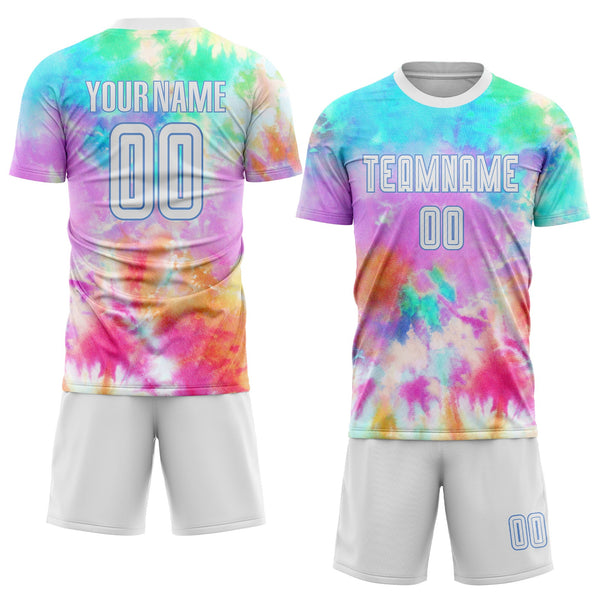 Custom Soccer Jersey - Tie Dye White-Light Blue Sublimation Uniform