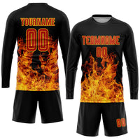 Custom Soccer Jersey - Black Red-Gold Flame Sublimation Uniform