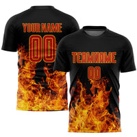 Custom Soccer Jersey - Black Red-Gold Flame Sublimation Uniform