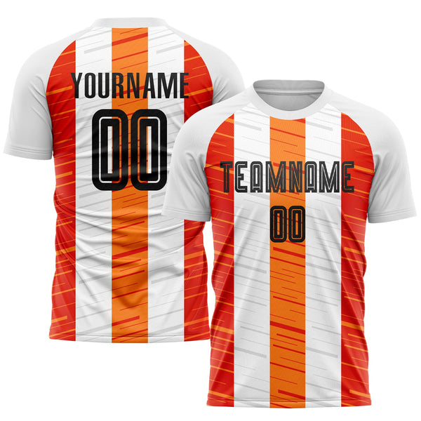 Custom Soccer Jersey - White Black-Orange Sublimation Uniform