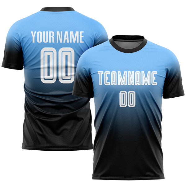 Custom Soccer Jersey - Powder Blue White-Black Sublimation Fade Fashion Uniform