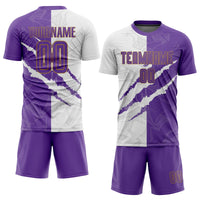 Custom Soccer Jersey - Graffiti Pattern Purple White-Old Gold Scratch Sublimation Uniform