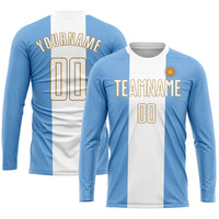 Custom Soccer Jersey - Light Blue White-Old Gold Sublimation Argentinian Flag Uniform