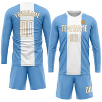 Custom Soccer Jersey - Light Blue White-Old Gold Sublimation Argentinian Flag Uniform