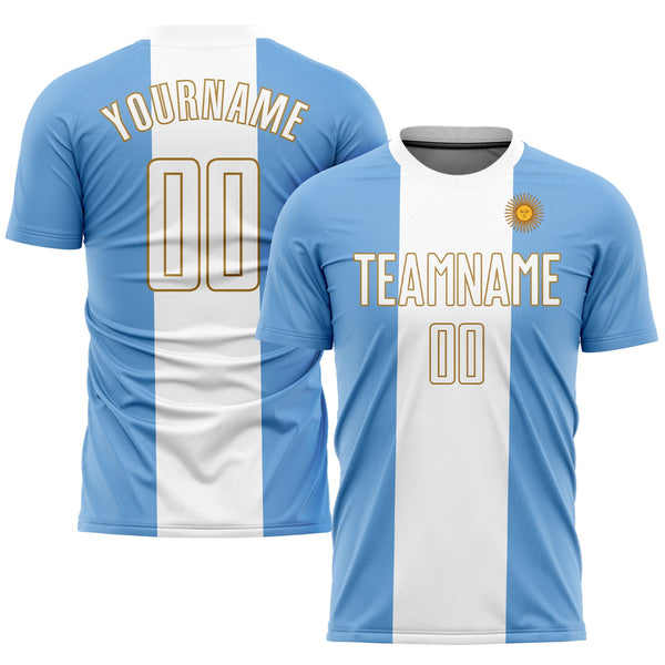 Custom Soccer Jersey - Light Blue White-Old Gold Sublimation Argentinian Flag Uniform