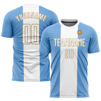 Custom Soccer Jersey - Light Blue White-Old Gold Sublimation Argentinian Flag Uniform