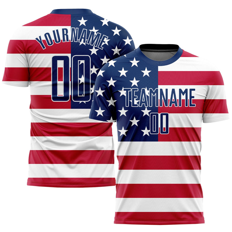 Custom Soccer Jersey - Red Royal-White Sublimation American Flag Uniform