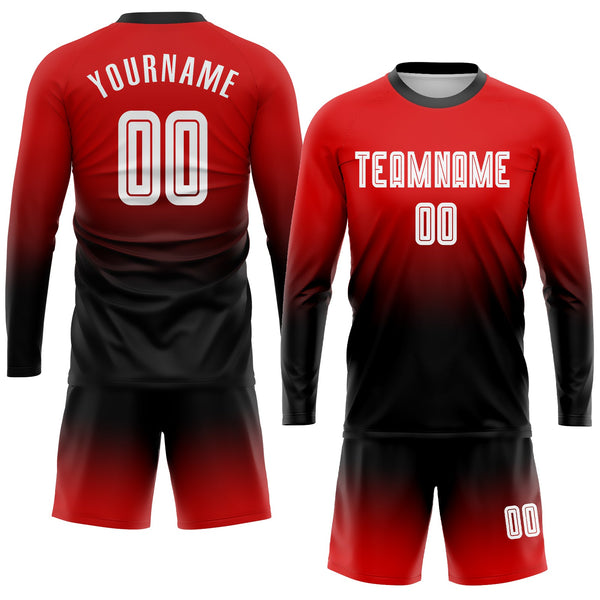 Custom Soccer Jersey - Red White-Black Sublimation Long Sleeve Fade Fashion Uniform