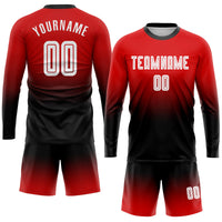 Custom Soccer Jersey - Red White-Black Sublimation Long Sleeve Fade Fashion Uniform