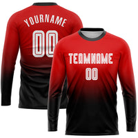 Custom Soccer Jersey - Red White-Black Sublimation Long Sleeve Fade Fashion Uniform