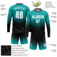 Custom Soccer Jersey - Aqua White-Black Sublimation Long Sleeve Fade Fashion Uniform