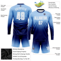Custom Soccer Jersey - Light Blue White-Navy Sublimation Long Sleeve Fade Fashion Uniform