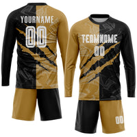 Custom Soccer Jersey - Graffiti Pattern White Black-Old Gold Scratch Sublimation Uniform