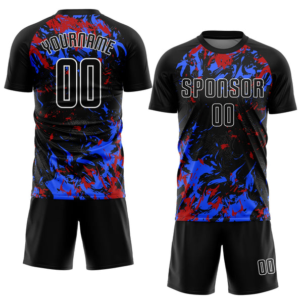 Custom Soccer Jersey - Black Black Royal-Red Sublimation Uniform