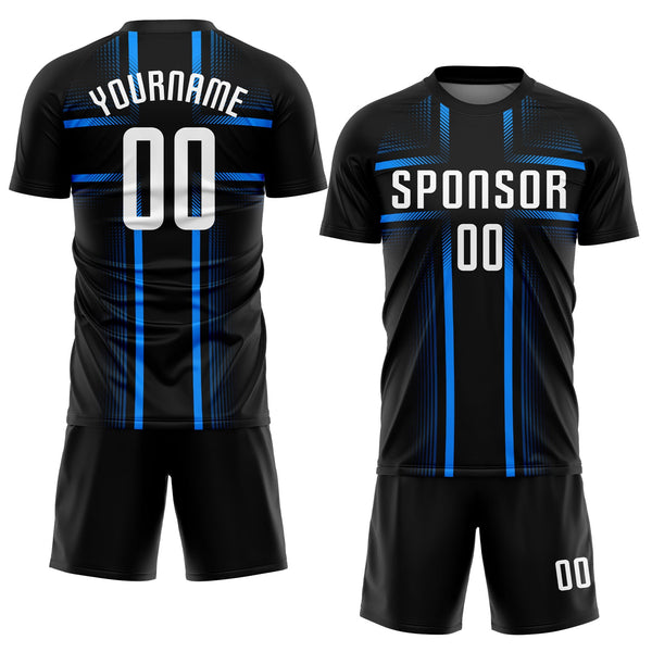 Custom Soccer Jersey - Black White-Light Blue Sublimation Uniform