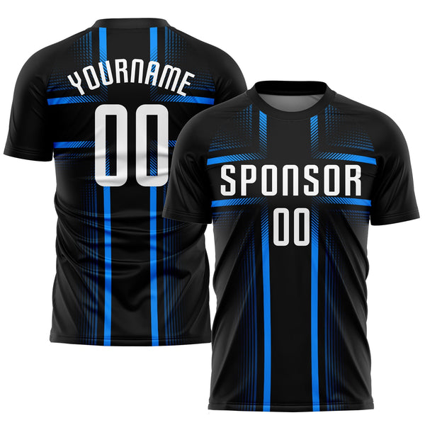 Custom Soccer Jersey - Black White-Light Blue Sublimation Uniform