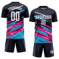 Custom Soccer Jersey - Navy White Pink-Light Blue Sublimation Uniform